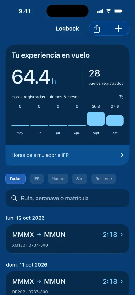 Bitácora de DEBRIEF con los vuelos y horas registrados